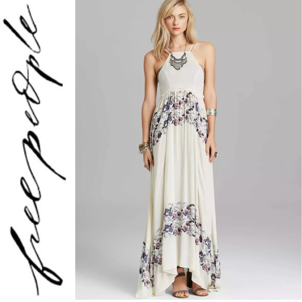 FREE PEOPLE Babydoll Maxi Dress in Cream Combo S Cream Floral Boho Cottagecore - Picture 2 of 13